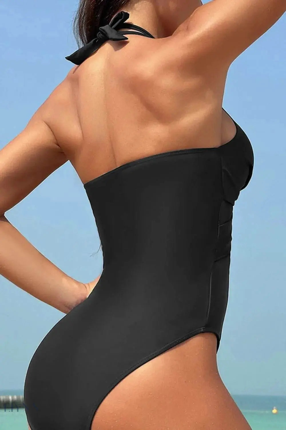 Crisscross Halter One-Piece Swimsuit - Sleek Black - EBYNN