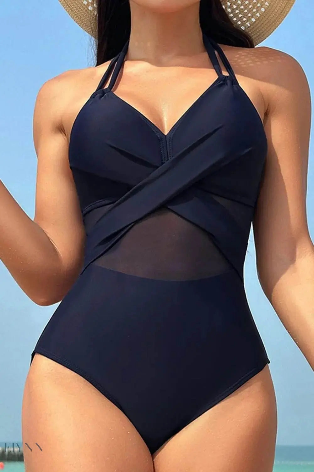 Crisscross Halter One-Piece Swimsuit - Sleek Black - EBYNN