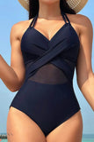 Crisscross Halter One-Piece Swimsuit - Sleek Black - EBYNN