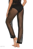 Black cutout high waist swim pants with a stylish mesh design for beach or poolside wear