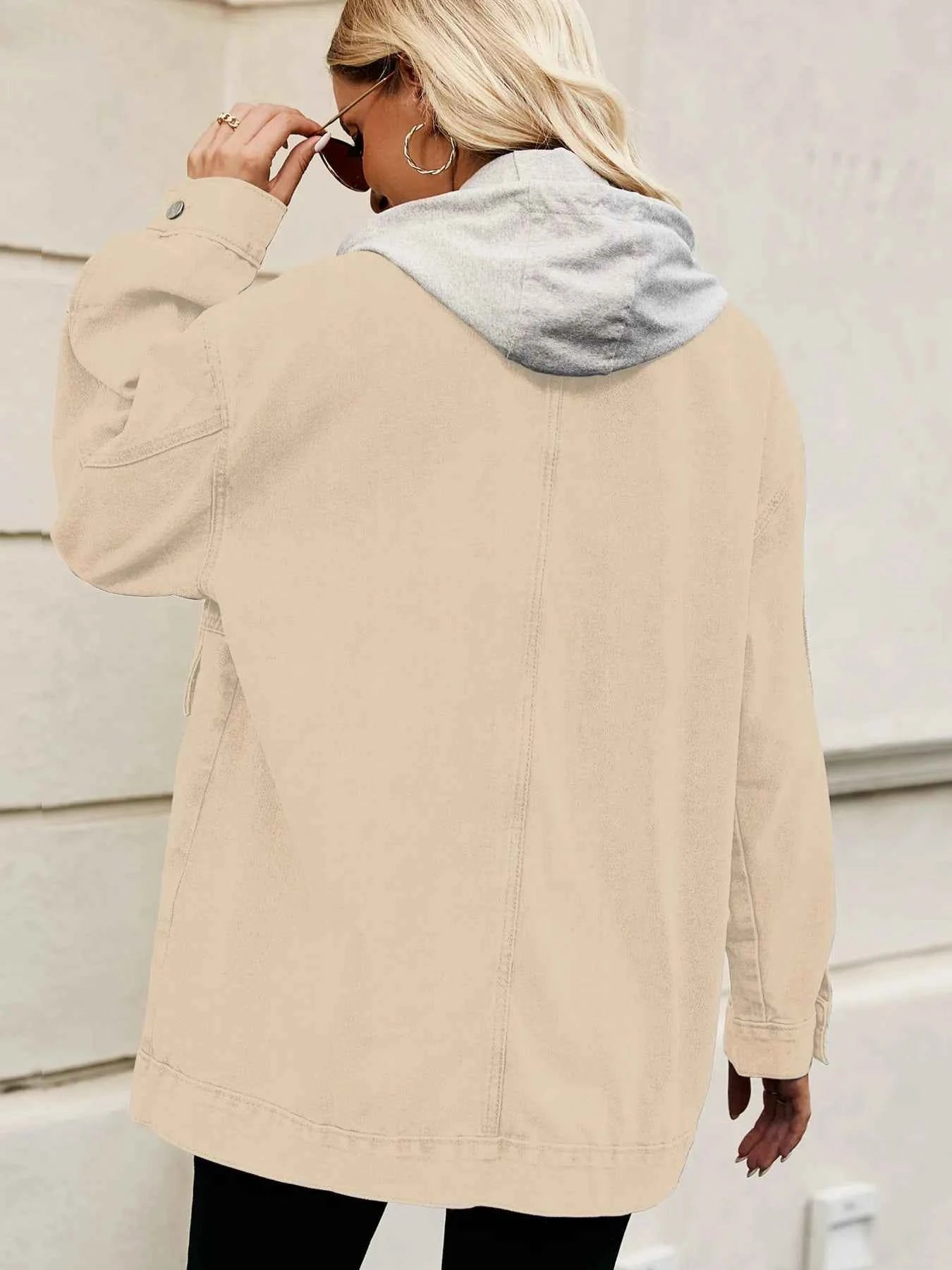 Oversized Button Up Denim Jacket with Hood.