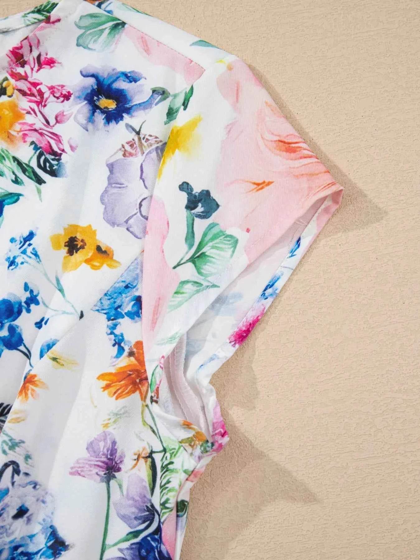 Floral Print Cap Sleeve Mini Dress.