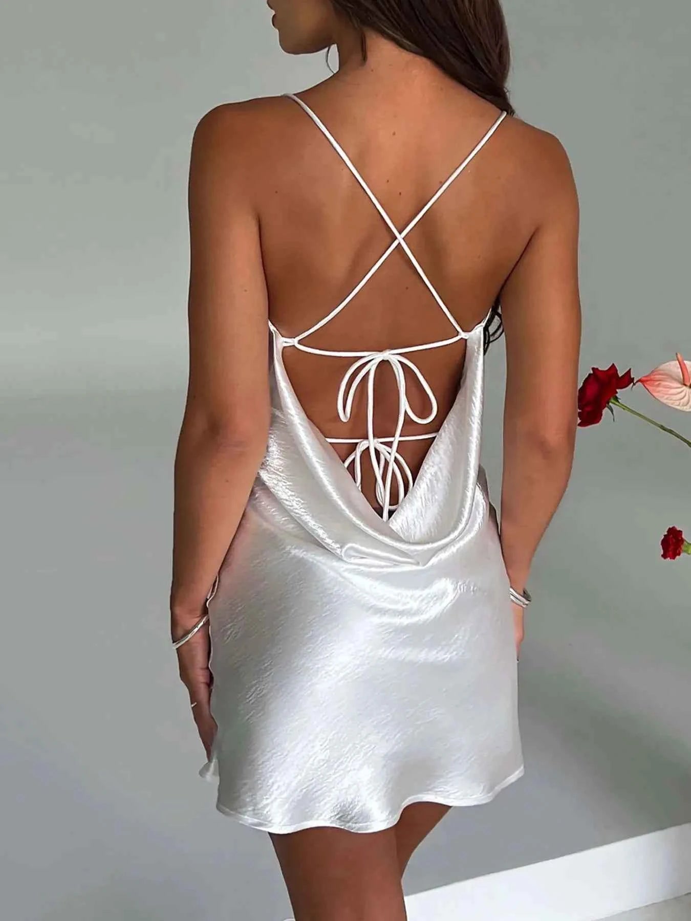 Crisscross Tie Back Mini Cami Dress.