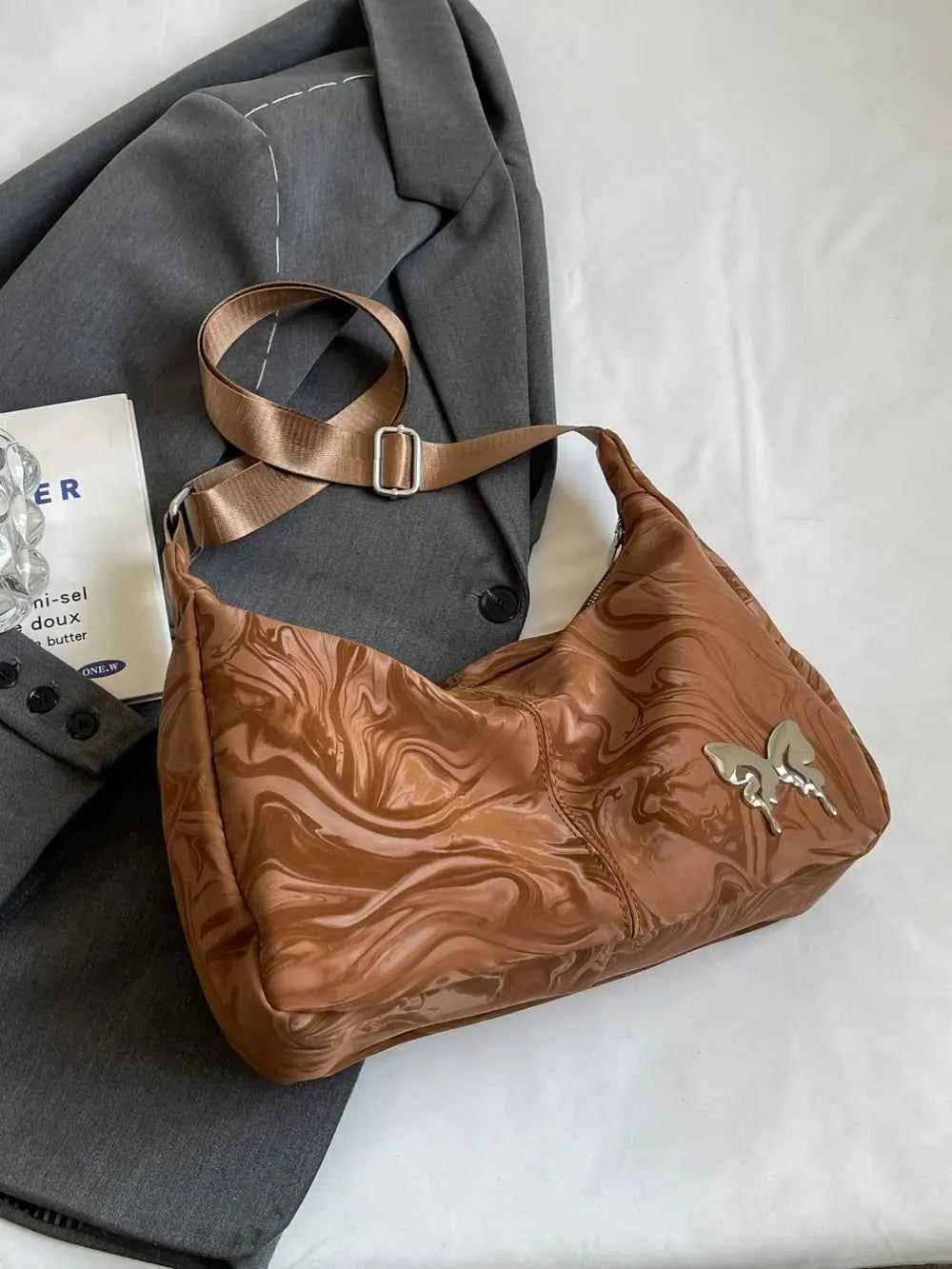 PU Leather Adjustable Strap Shoulder Bag.