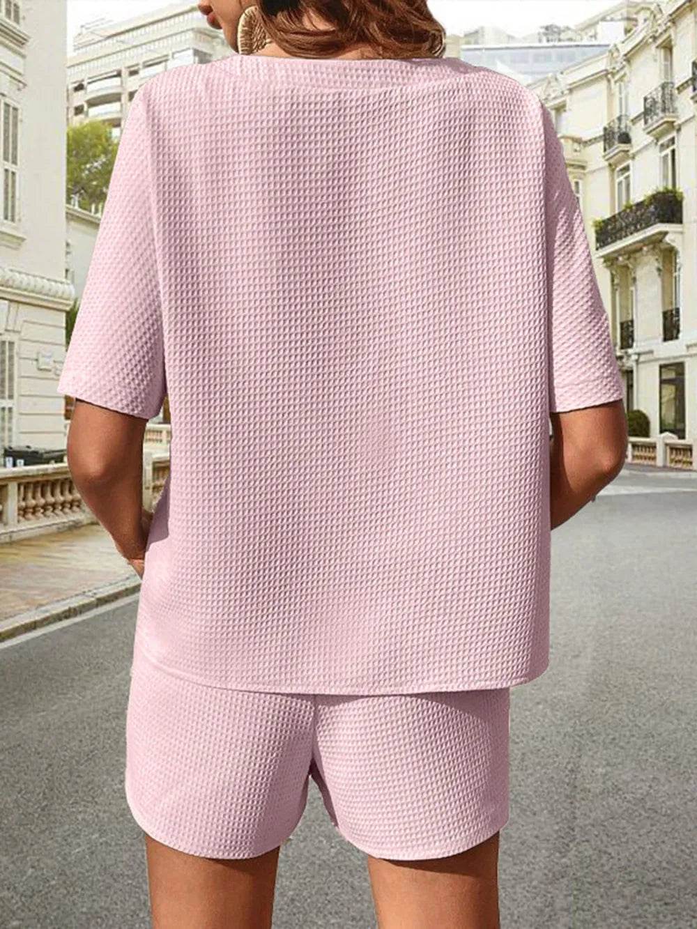 Waffle Knit Top and Shorts Set for Ultimate Comfort and Style - EBYNN