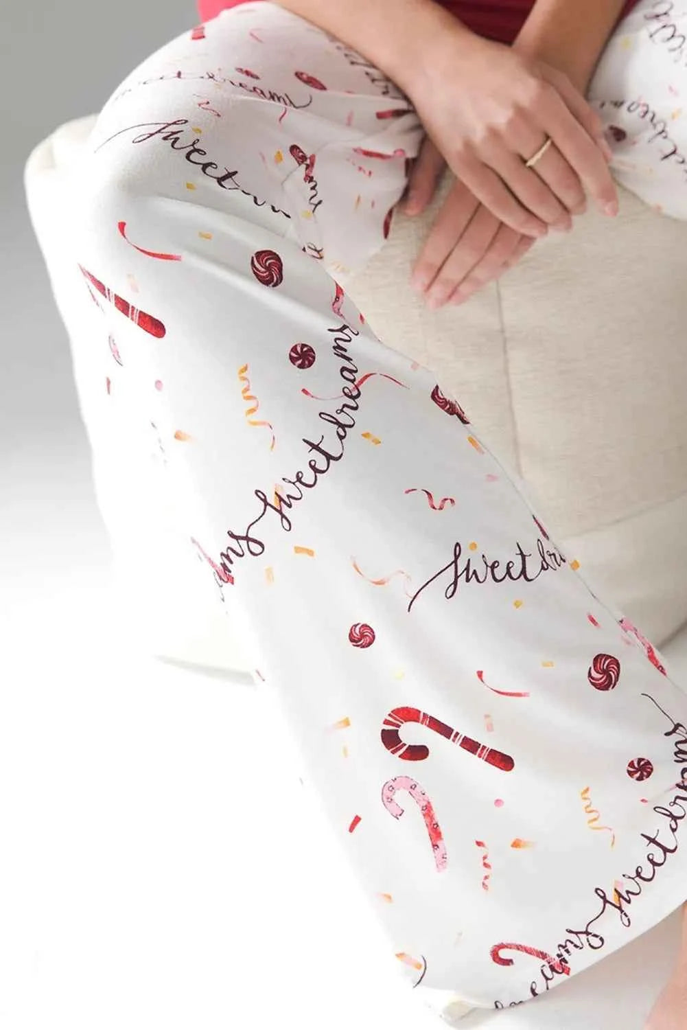 Round Neck Long Sleeve Top and Printed Pants Lounge Set.
