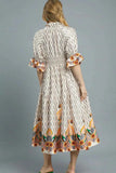 Umgee Geometric Printed Smocked Waist Midi Dress.