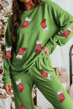Sequin Lounge Set with Long Sleeve Top and Pants.