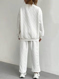 Texture Round Neck Top and Pants Set.