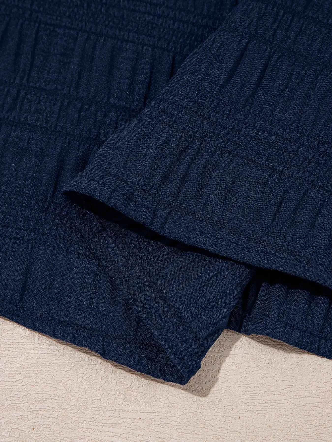 Textured Square Neck Top Set with Shirred High Waist Shorts - EBYNN