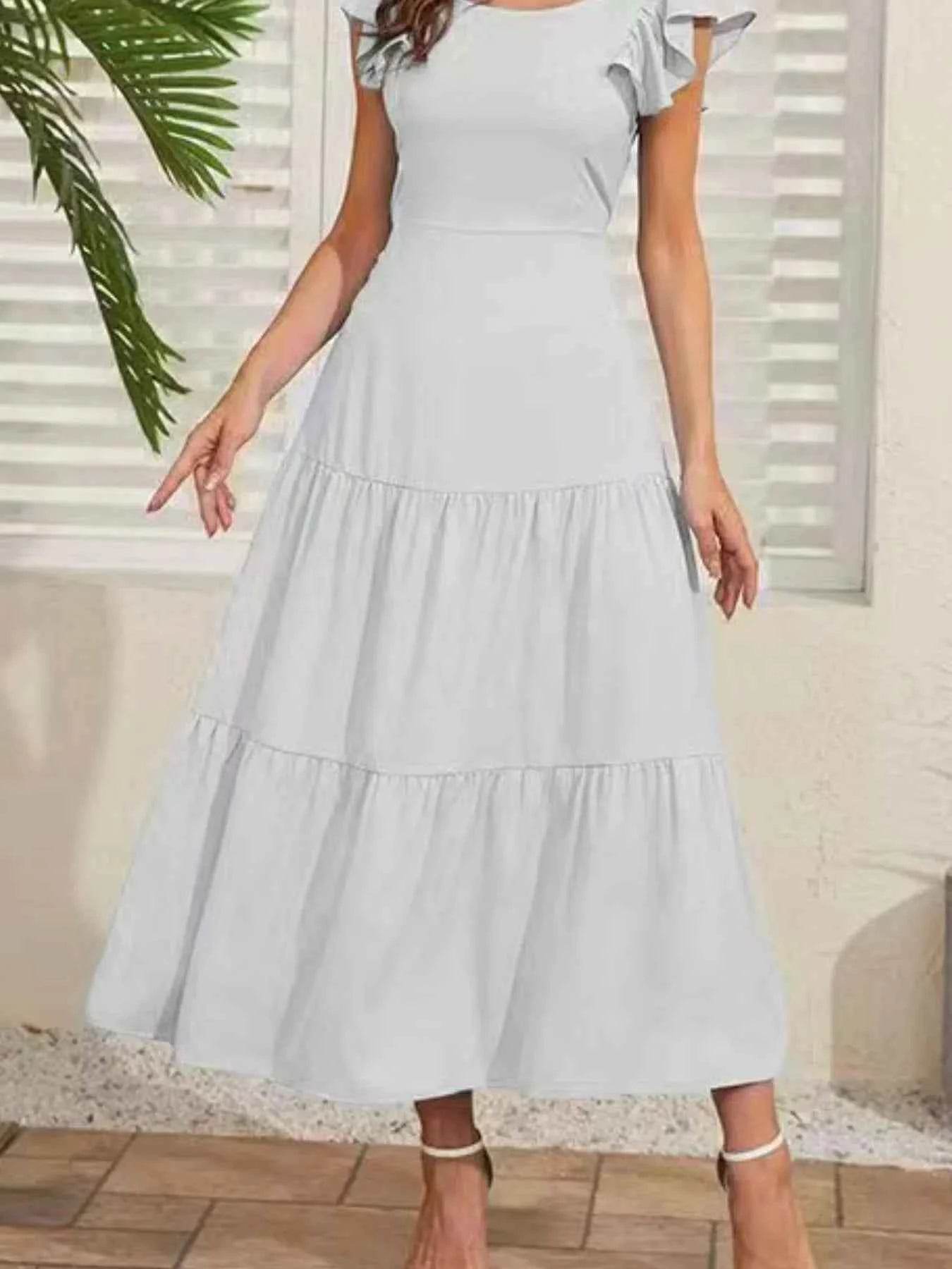 Flutter Sleeve Cutout Summer Midi Dress.