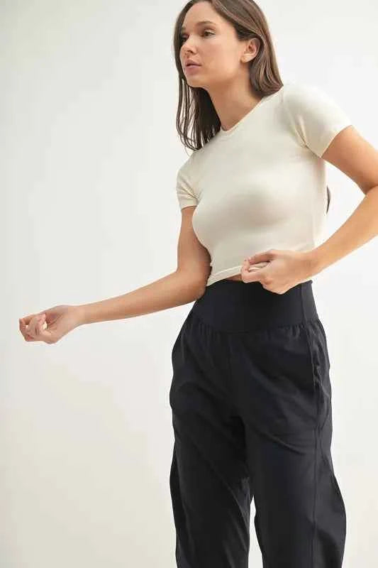 MONO B Essential Micro-ribbed Cropped Athleisure Tee.