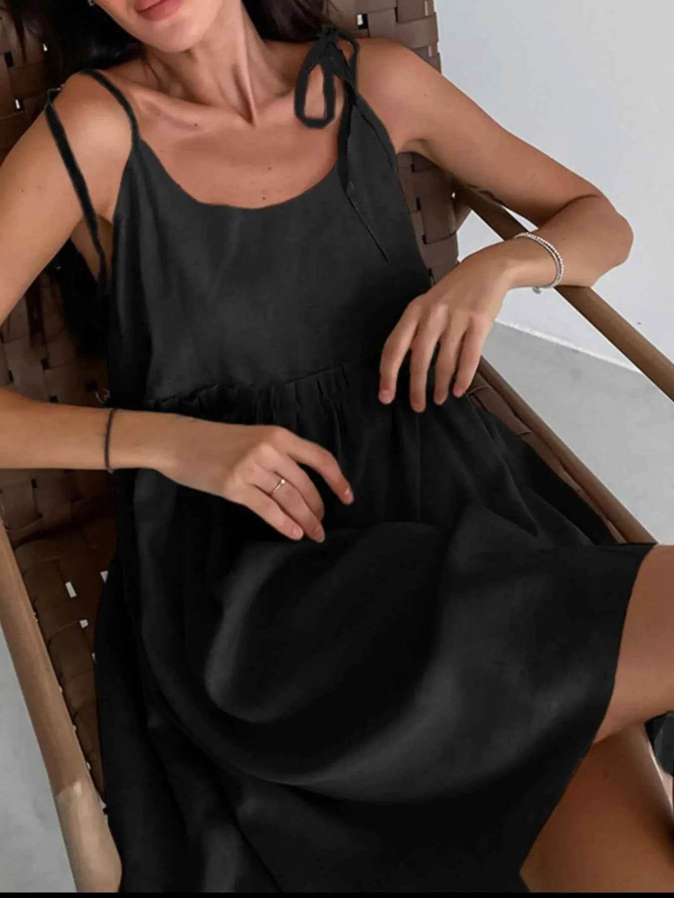 Tie-Shoulder Frill Mini Dress.