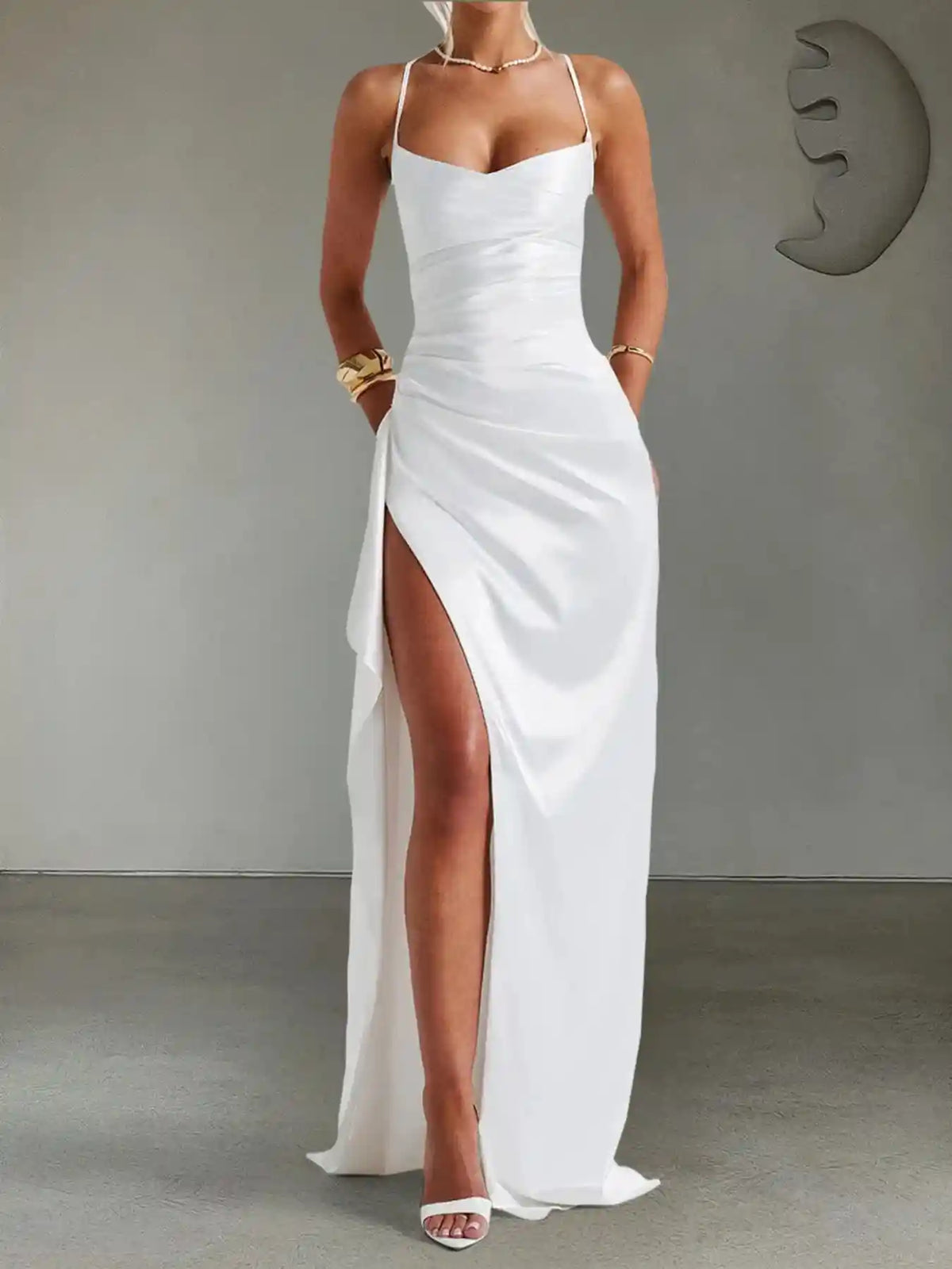 Slit Crisscross Back Maxi Cami Dress.
