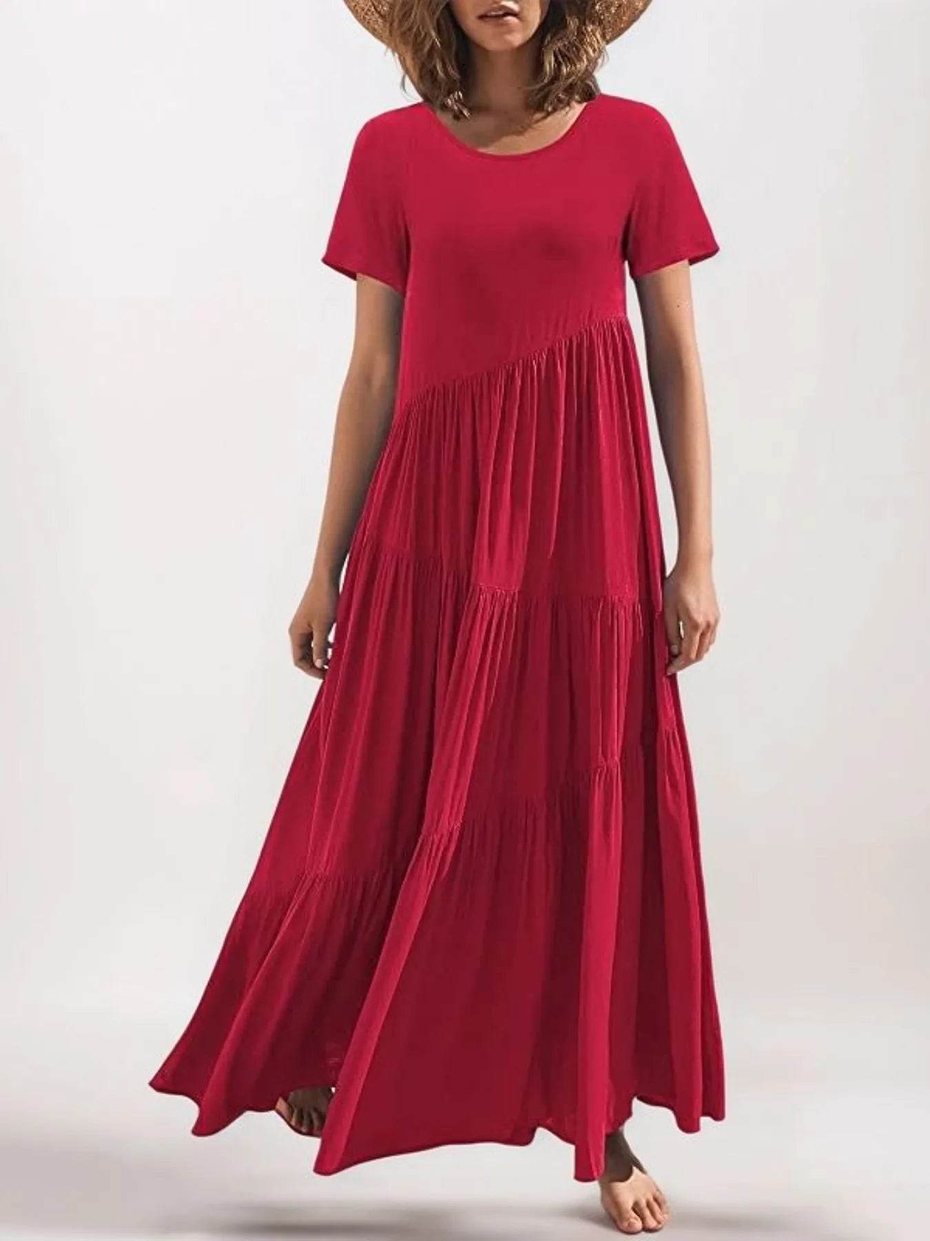 Round Neck Tiered Ruffle Maxi Dress.