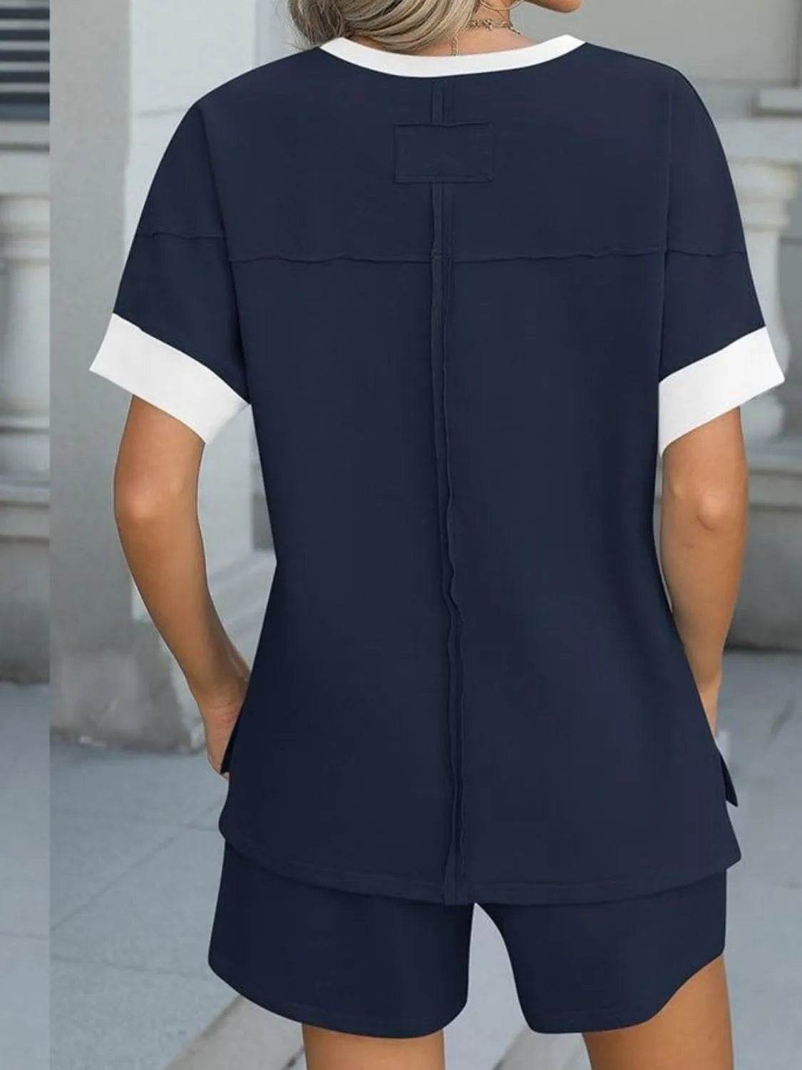 Sleek Round Neck Short Sleeve Top & Shorts Set - EBYNN