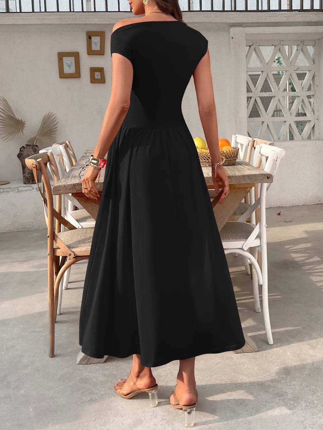 Single Shoulder Dress with Pockets.