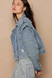 POL Cropped Denim Jacket with Zipper Accents.