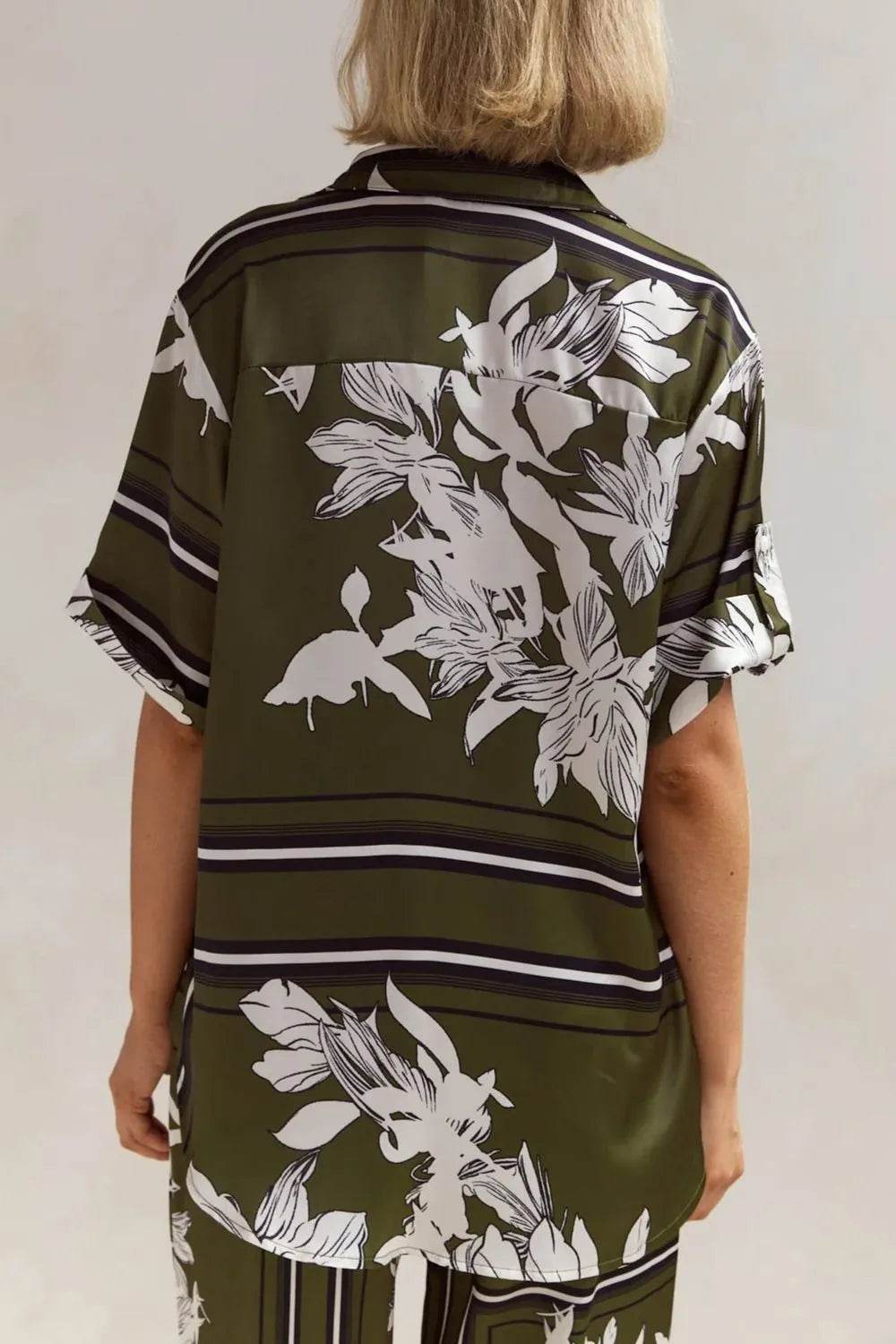 Printed Button Up Shirt and Pants Set - EBYNN