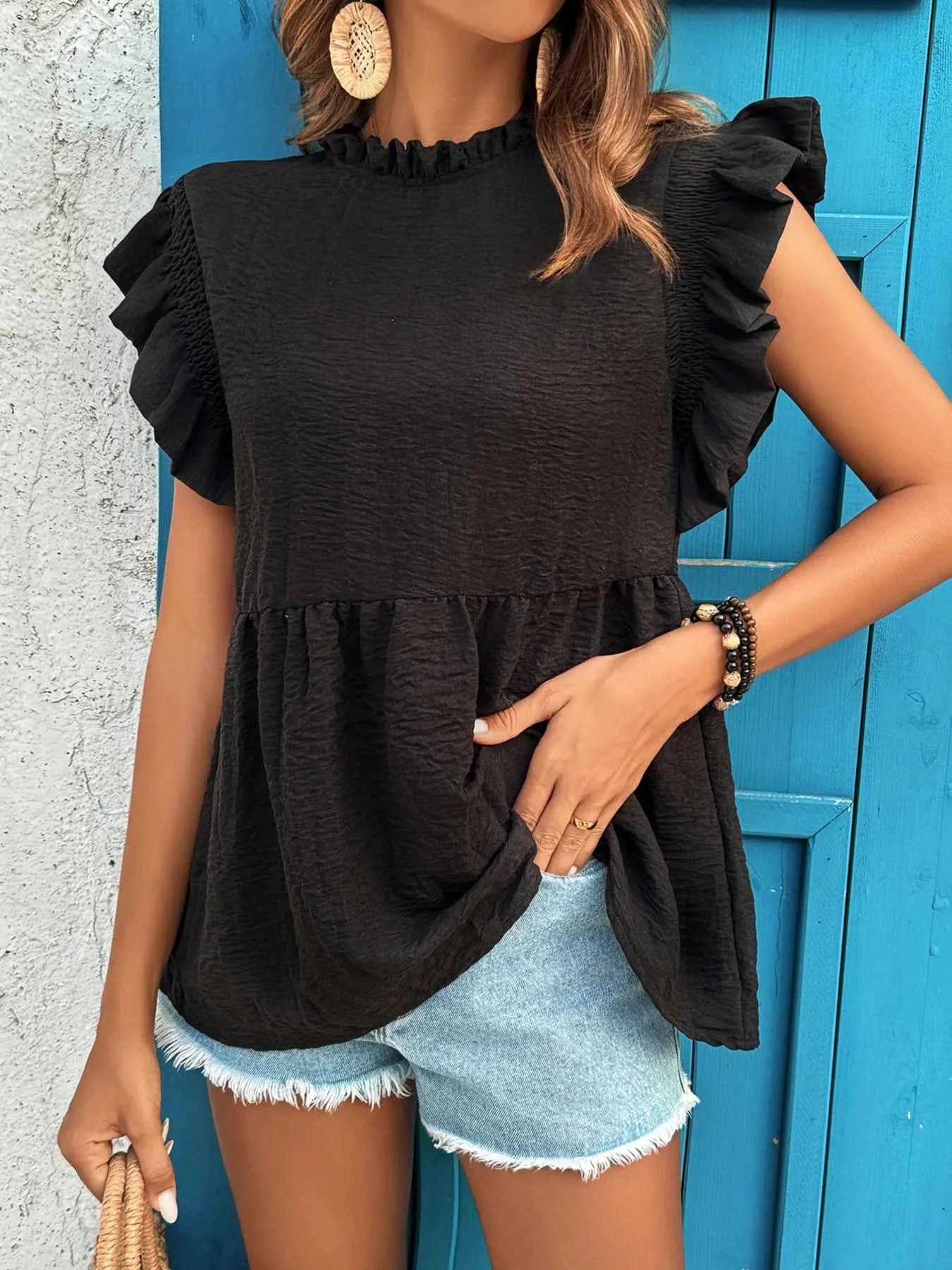 Ruffled Cap Sleeve Blouse.