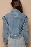 POL Cropped Denim Jacket with Zipper Accents.
