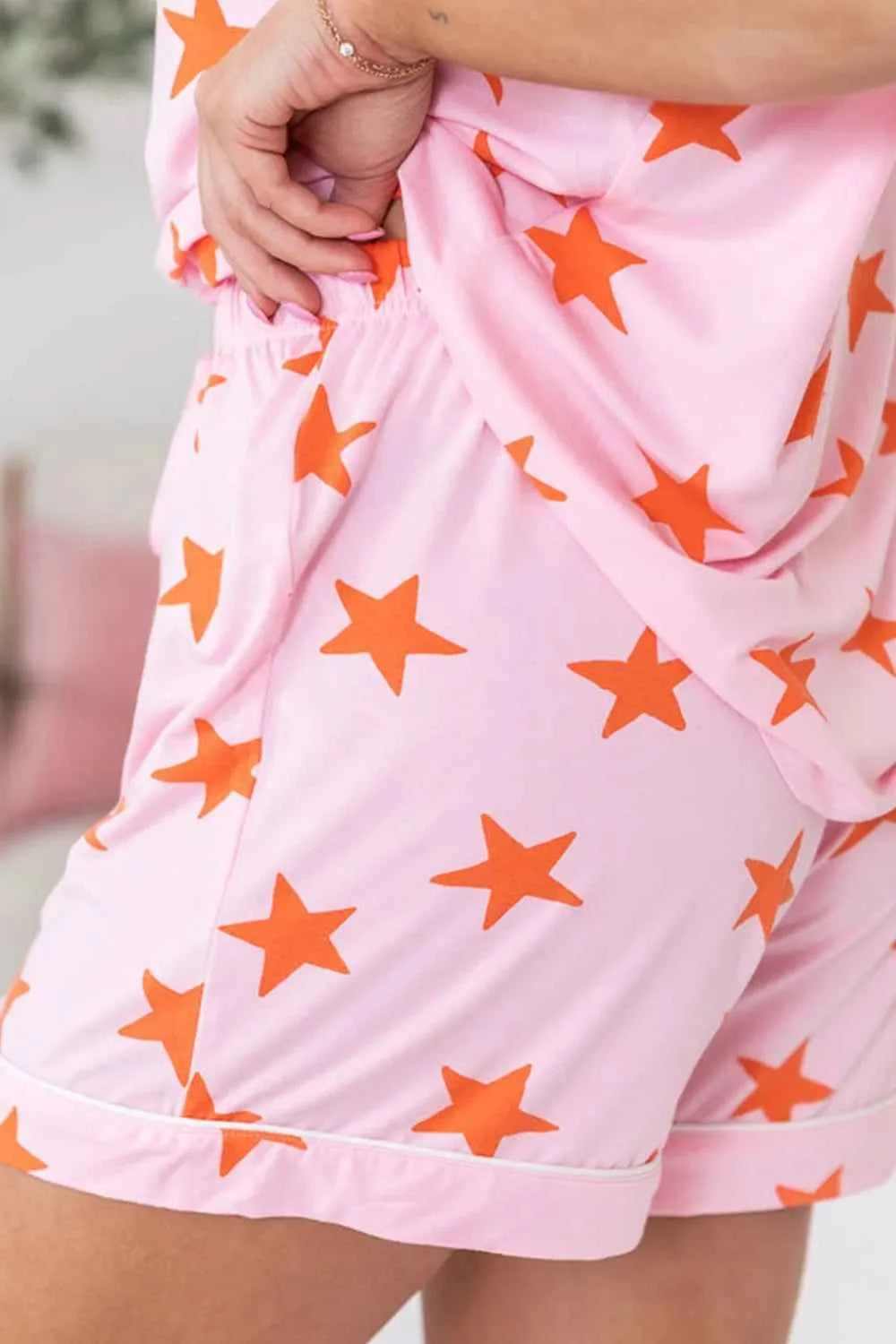 Star Print Short Sleeve Shirt and Shorts Set.