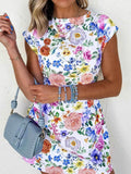 Floral Print Cap Sleeve Mini Dress.