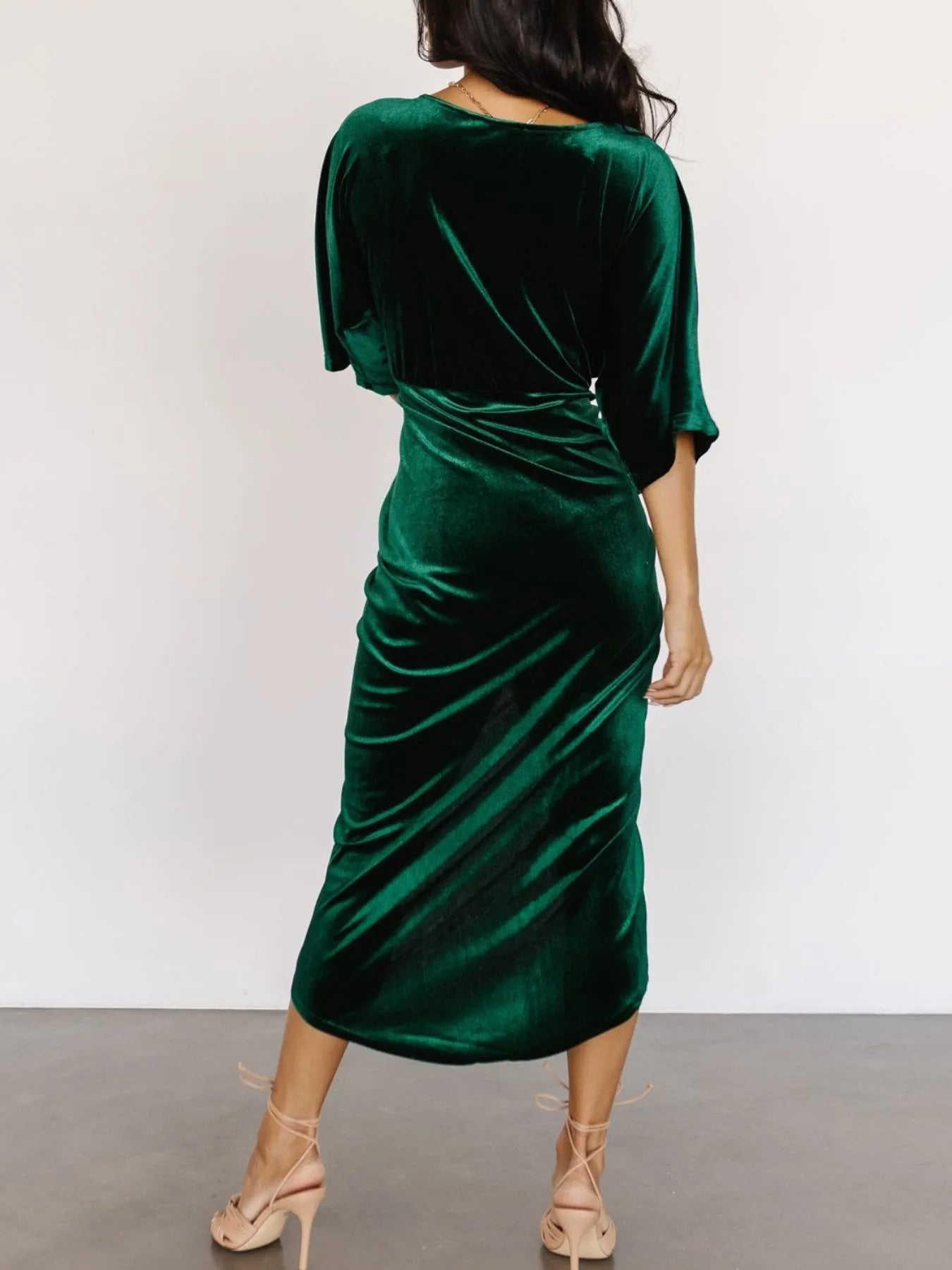 Ruched Surplice Half Sleeve Dress.