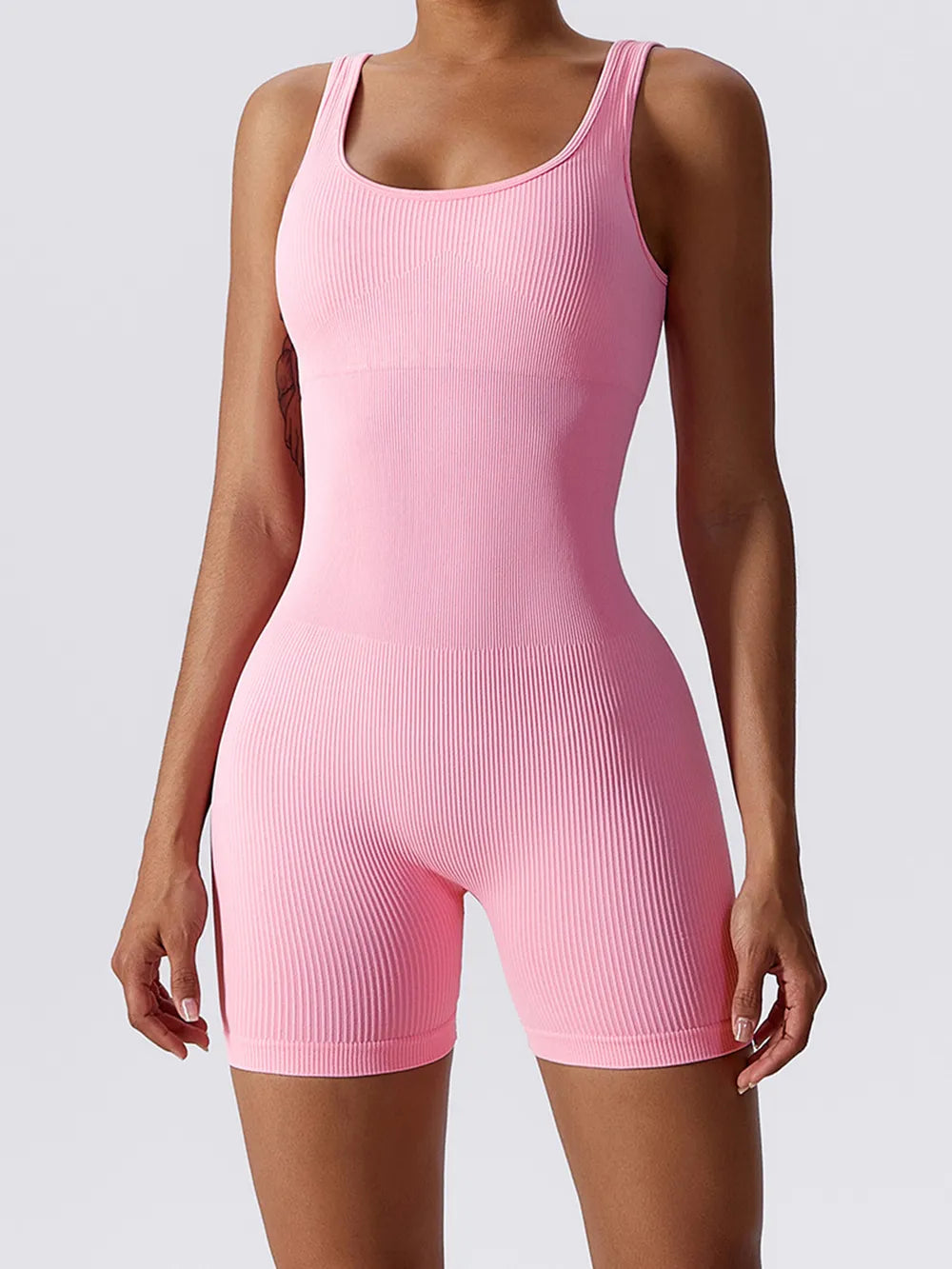 Basic Bae Ribbed Sleeveless Active Romper.