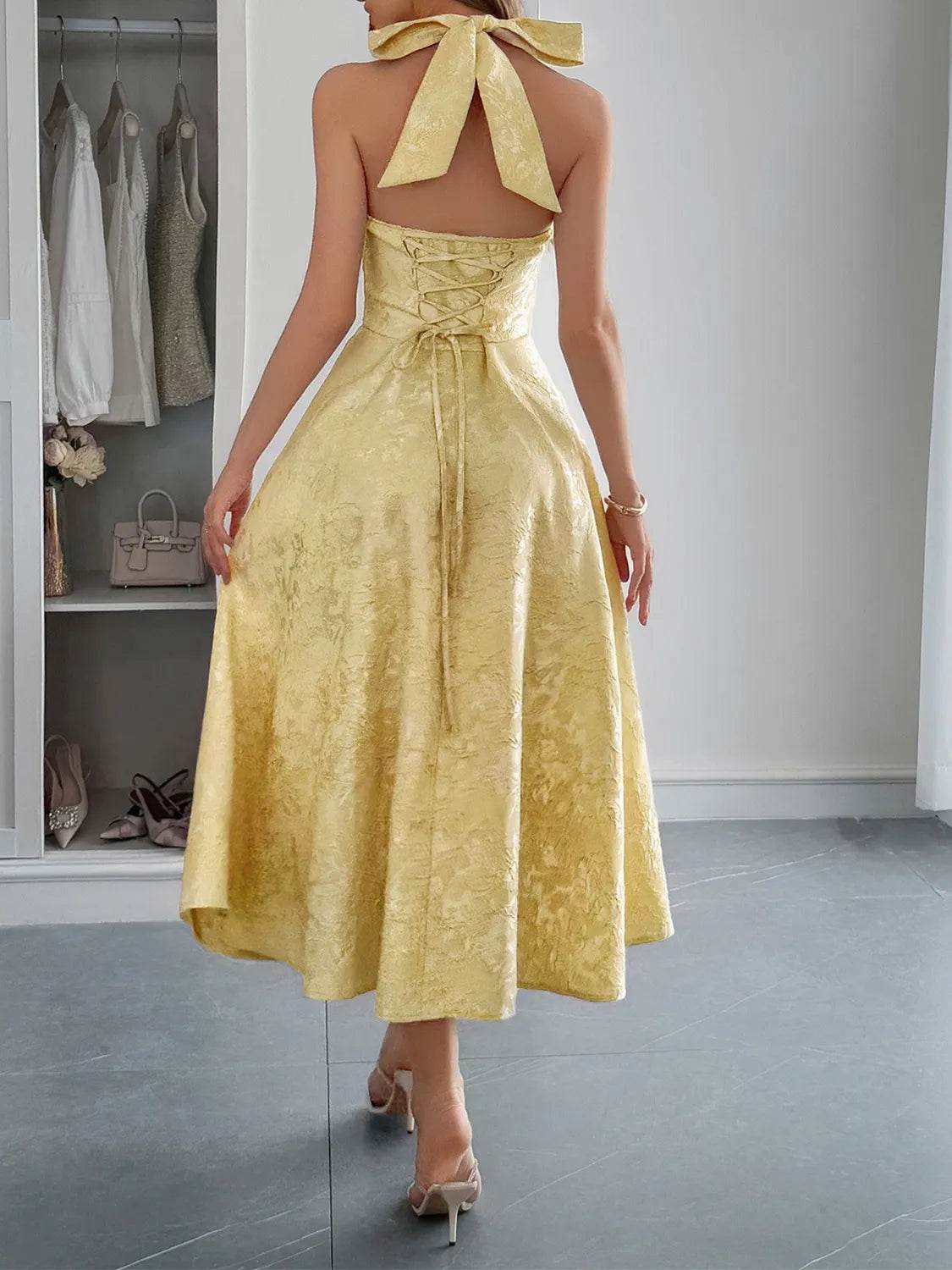 Halter Neck Midi Dress with Pockets.