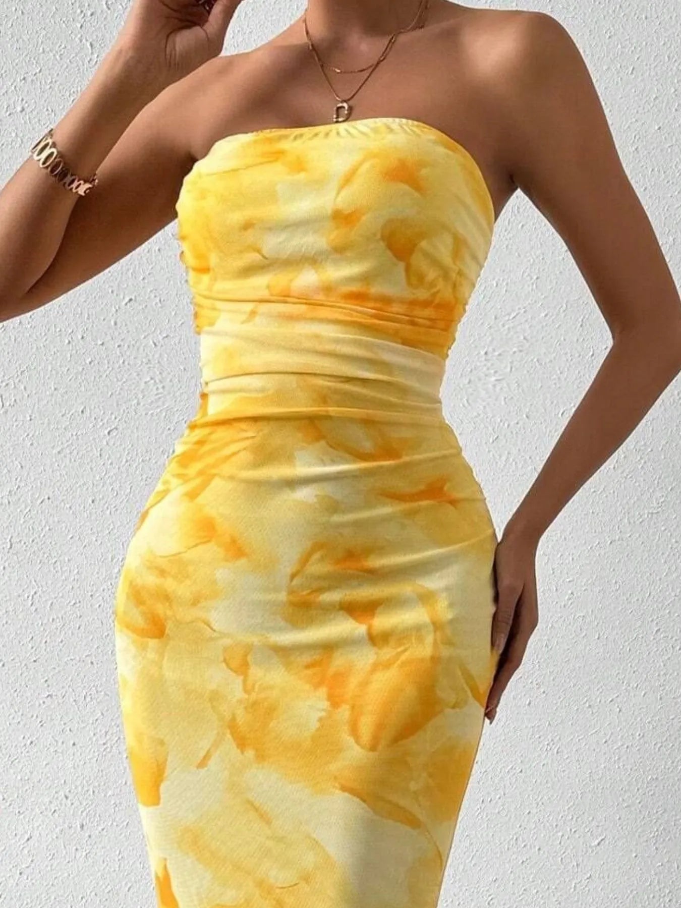 Printed Side Slit Tube Dress.