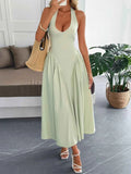 Halter Neck Ruched Midi Dress.