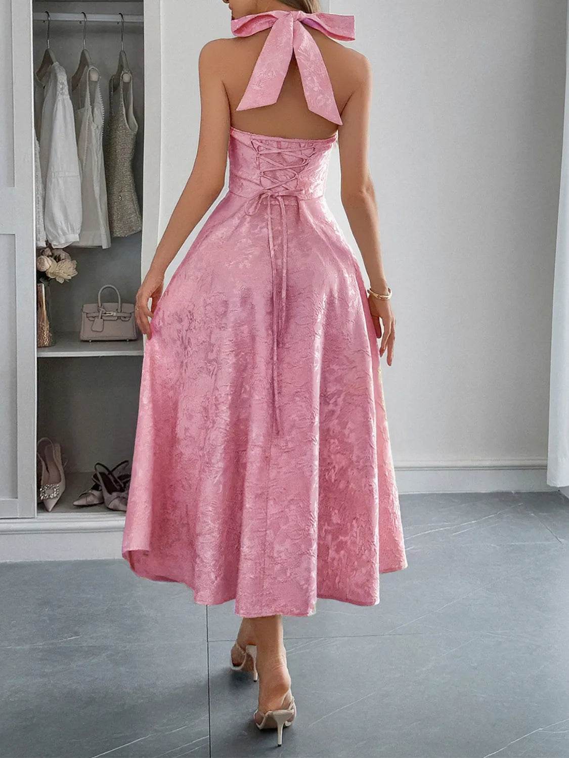 Halter Neck Midi Dress with Pockets.