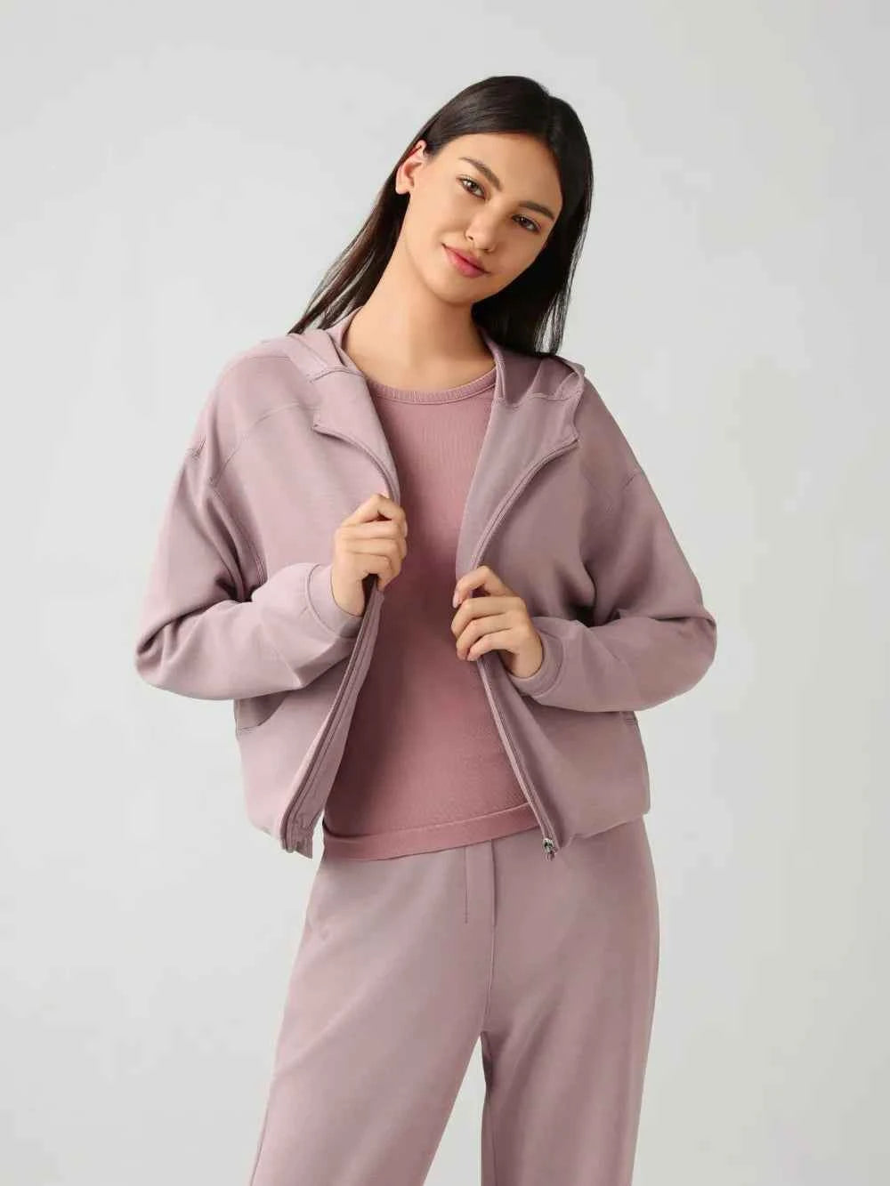 Millennia Zip Up Dropped Shoulder Active Hoodie.