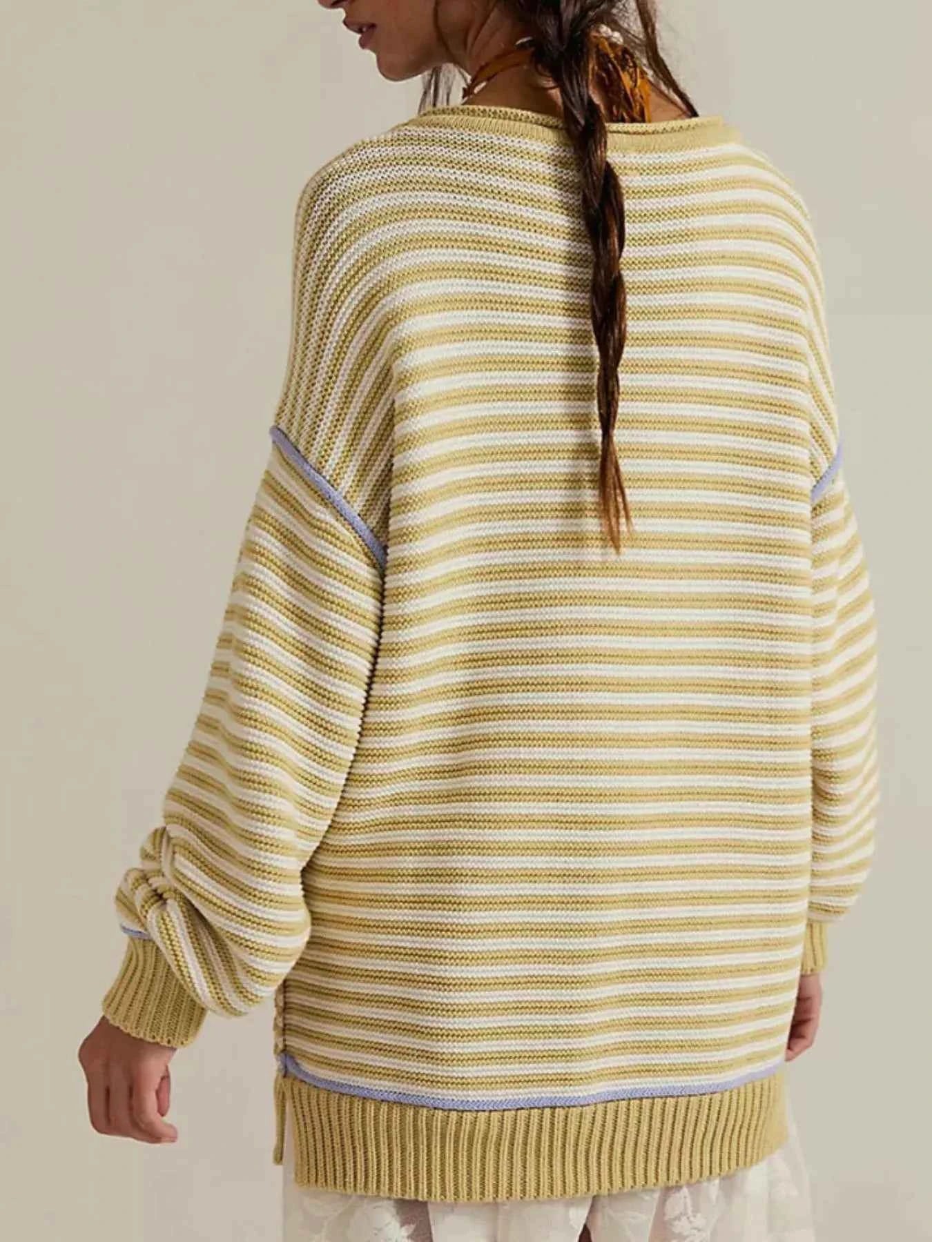 Slit Striped Oversized Sweater.