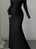 Off-Shoulder Long Sleeve Bodycon Maxi Dress.