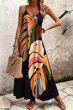 Tropical Leaf Print V-Neck Maxi Cami Dress.