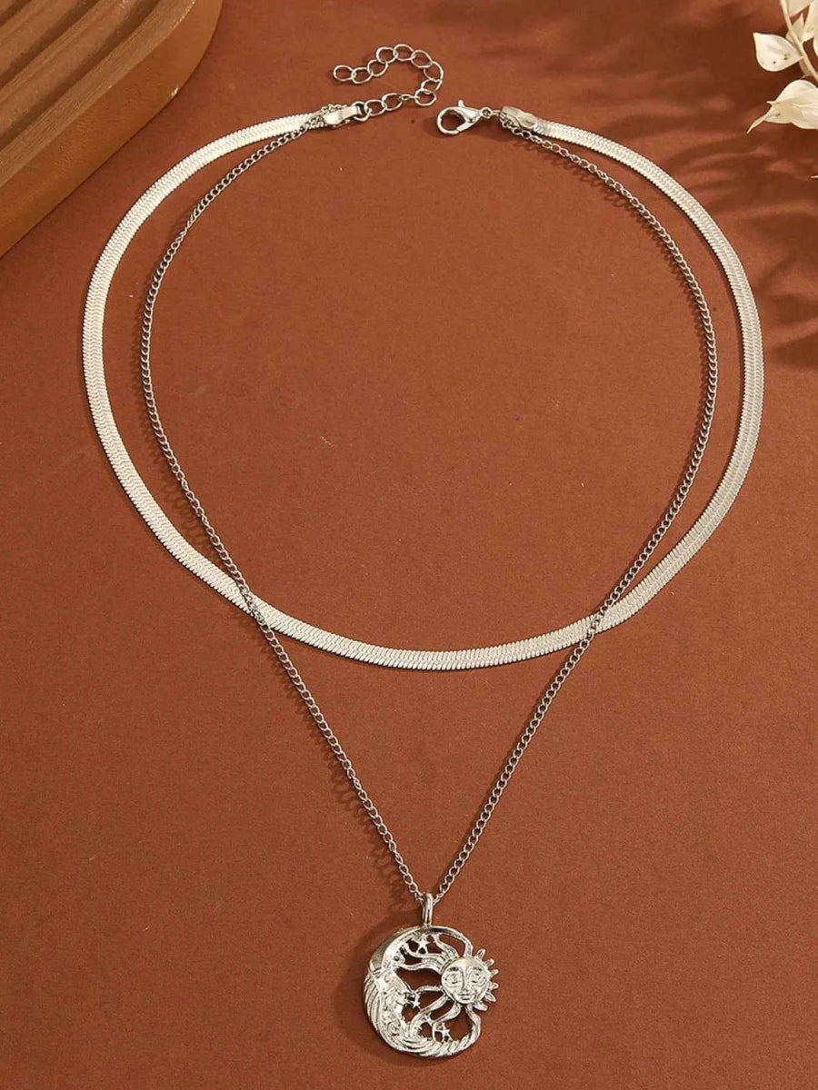 Double Layer Sun Moon Necklace.