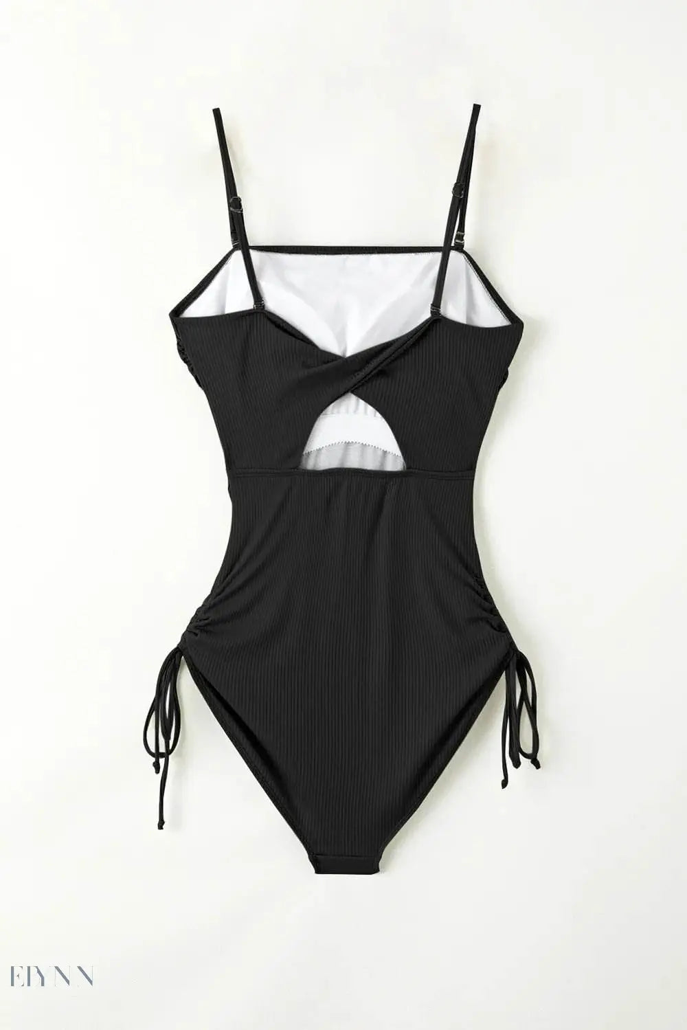 Drawstring One-Piece Swimsuit - Sleek Black Style - EBYNN