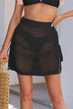 Black mesh Drawstring Swim Skirt with adjustable ties for a stylish beach look
