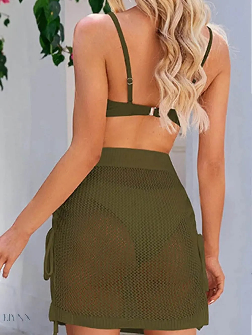 Trendsi Drawstring Swim Skirt in Olive Green with Adjustable Ties for Stylish Beachwear