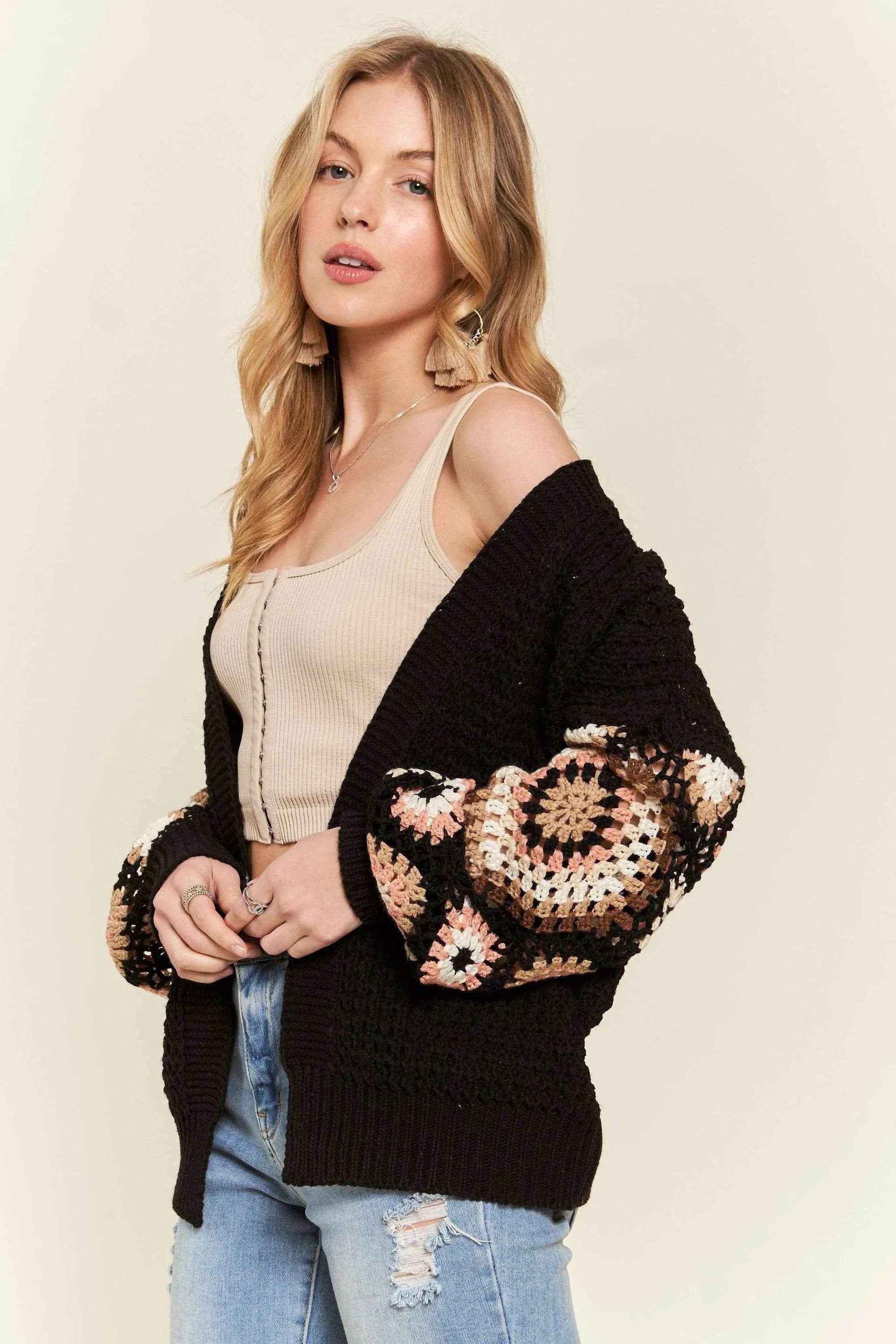 ADORA Multi Color Sleeve Crochet Cardigan.