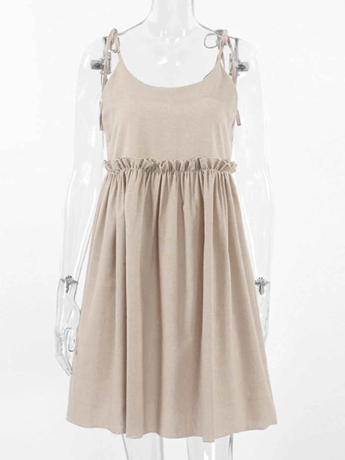 Tie-Shoulder Frill Mini Dress.