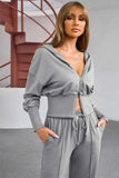 Dropped Shoulder Hoodie and Drawstring Pants Active Set.