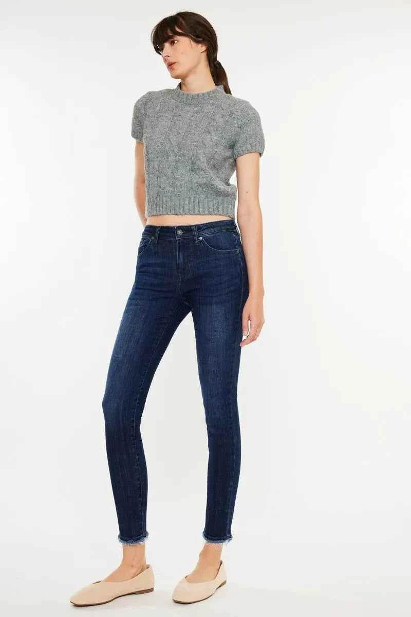 Kancan High-Rise Slim Fit Raw Hem Ankle Jeans.