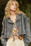 Cropped Denim Jacket with Functional Zipper Detail.