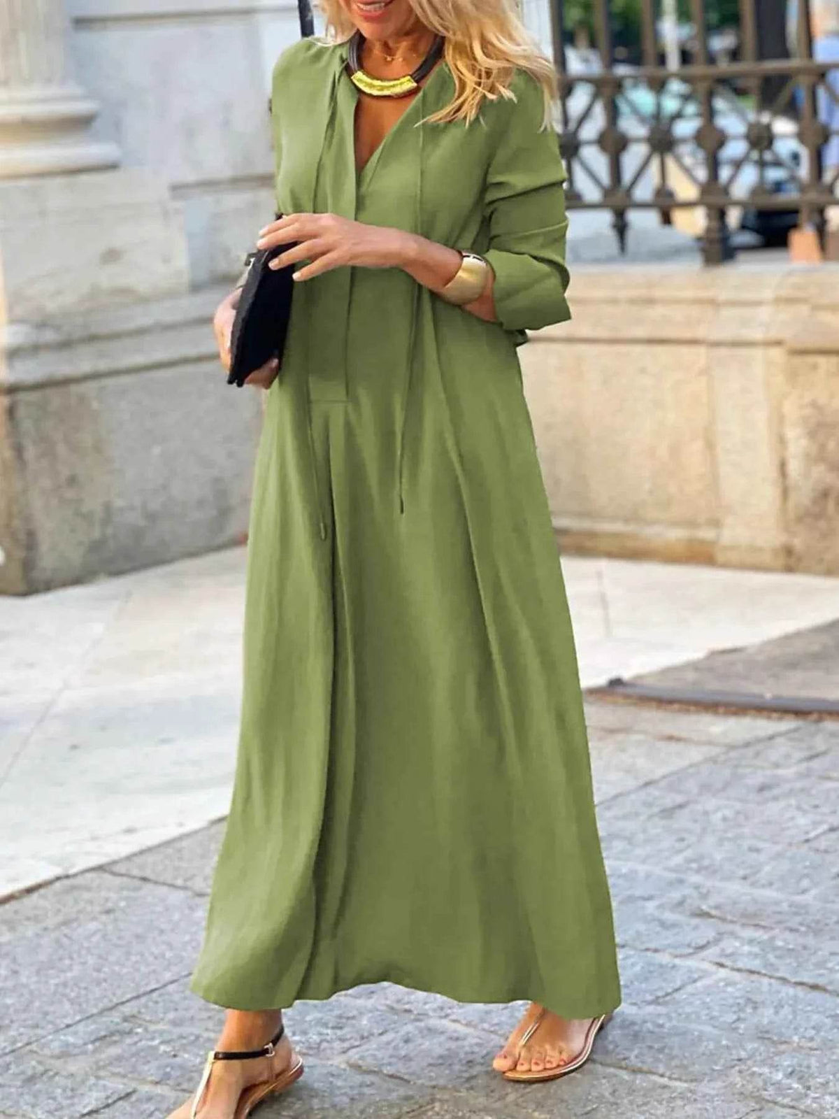 Plus Size Solid Color Maxi Shirt Dress.