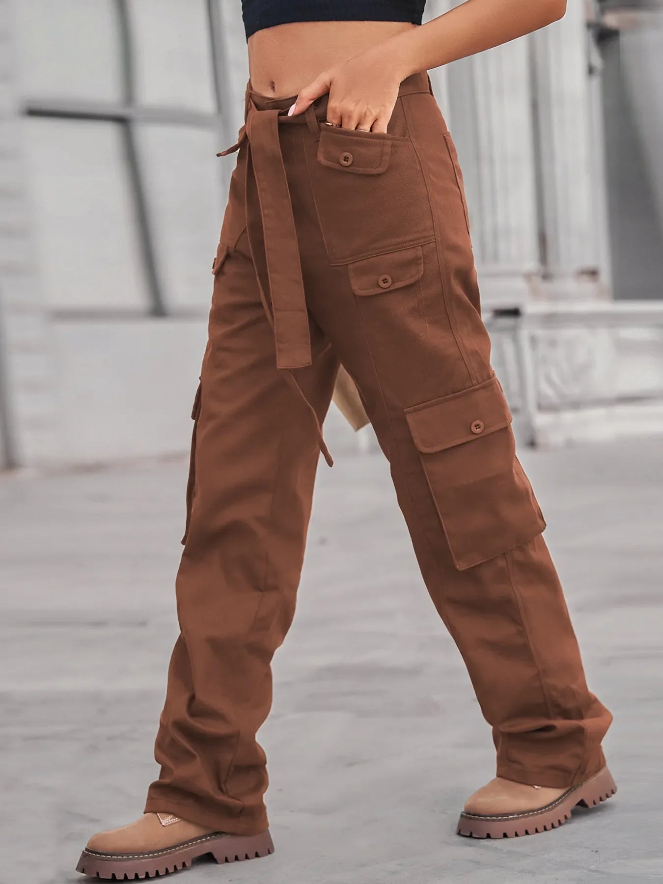 High-Waisted Multi-Pocket Cargo Jeans.