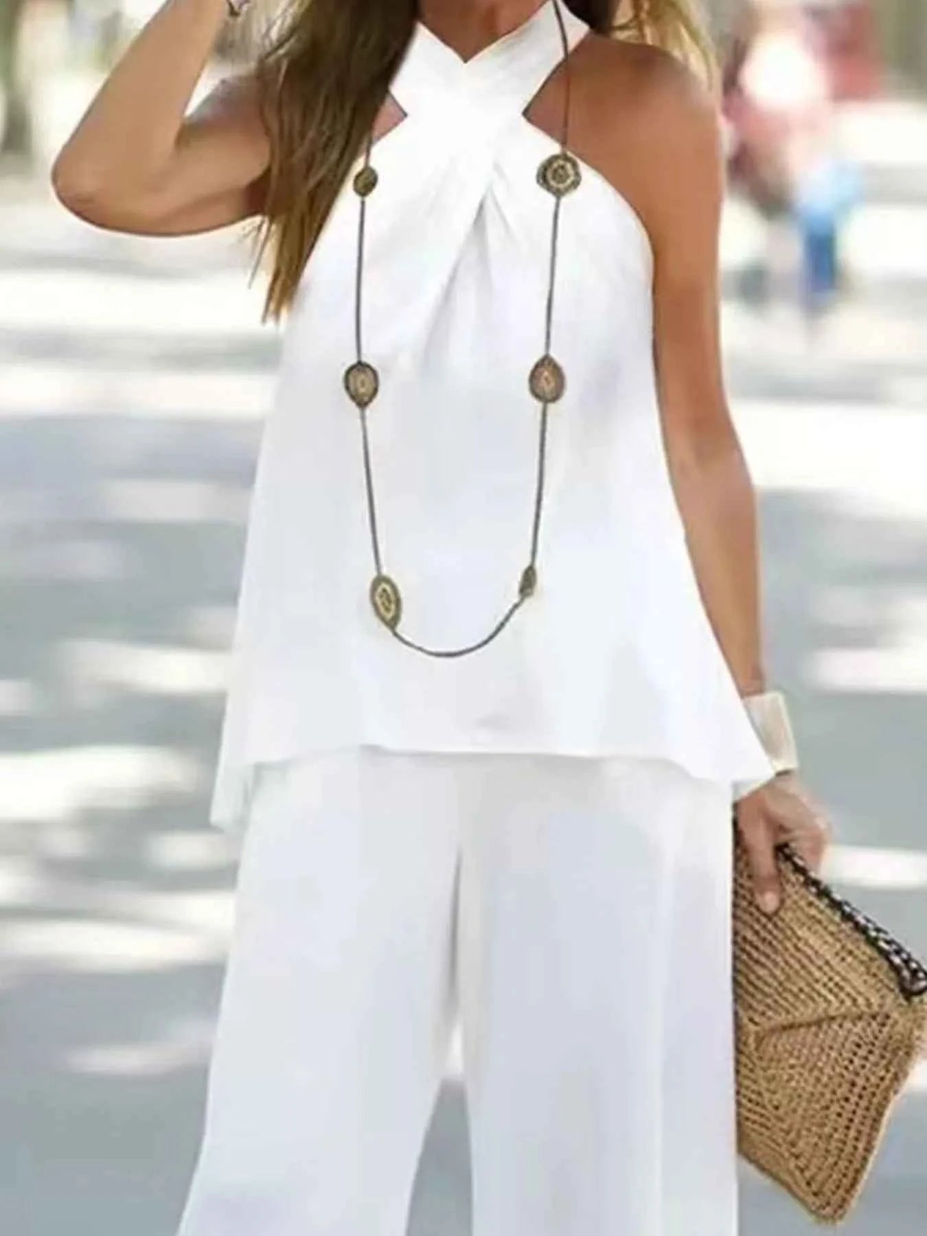 Halter Top and Wide Leg Pants Matching Set.