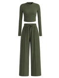 Round Neck Long Sleeve Top and Pants Set.